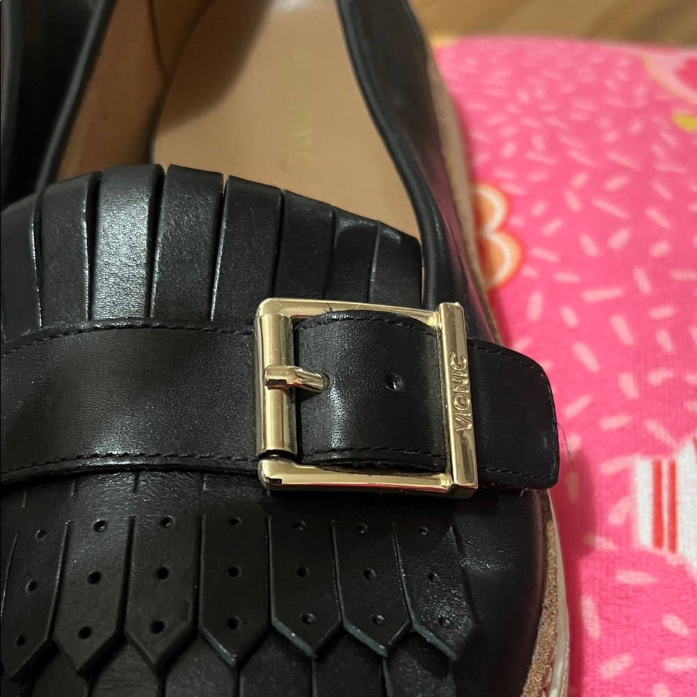 Vionic Black Leather Loafers with Gold Accent - Picture 6 of 15